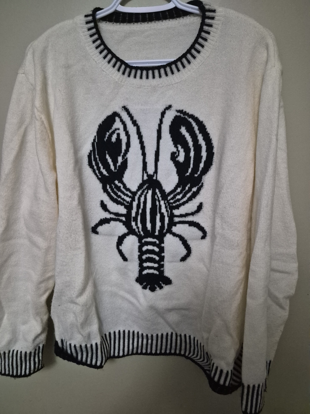 SHEIN Cream Sweater with Black Lobster Graphic